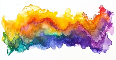 Abstract rainbow ink painting, fluid art, white background, vibrant colors, wall art
