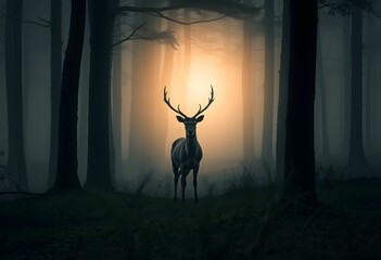 silhouette of a deer in the sunset