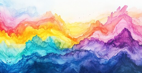Abstract rainbow landscape, fluid art, vibrant colors, white background, design element