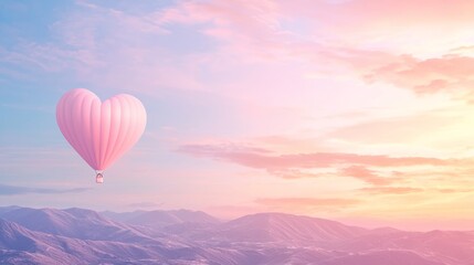Obraz premium Romantic Heart-Shaped Hot Air Balloon Floating in Serene Sunset Sky