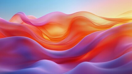 Obraz premium Colorful waves of fabric flowing in a serene landscape during sunrise