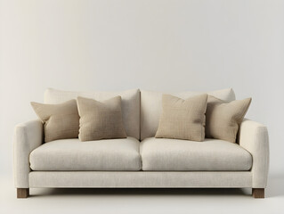 Elegant Neutral Beige Sofa: Modern Minimalist Living Room Furniture & Serene Design Concept