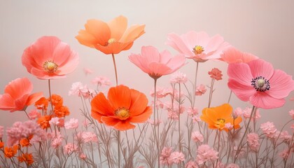 Gentle, Dreamy Wildflowers Watercolor Floral Background in Orange, Pink, and Violet Hues