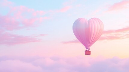 Obraz premium Romantic Hot Air Balloon Ride Above Soft Pink Clouds at Sunset