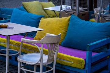 Empty table at restaurant terrace. Exterior table
