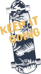 hawaii style skateoard vector illustration, summer palm tree skateboard vector drawing