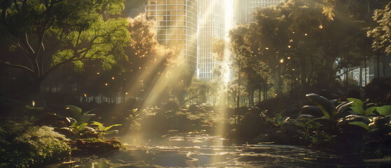 Fototapeta premium festive landscape Urban Sci-Fi delicate sunlight Y_002