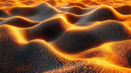 Golden waves, data flow, digital landscape, abstract background, tech concept