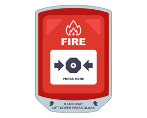 Fire alarm system on wall for fire alarm. press button when fire. beware of fire.