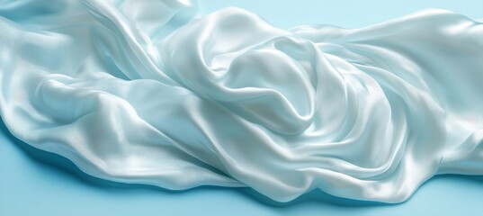 Obraz premium Elegant aqua blue silk satin fabric with delicate folds and waves, luxurious textile background