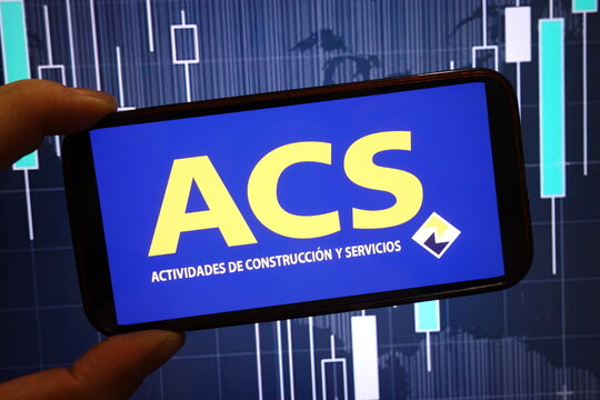 Konskie, Poland - January 25, 2025: Grupo ACS company logo displayed on mobile phone