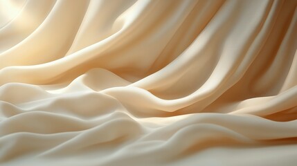 Fototapeta premium Soft cream fabric draped elegantly with gentle folds under warm light in a serene setting