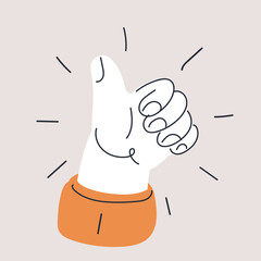 Cartoon vector illustration of a hand giving a thumbs-up, glowing with positive vibes and a burst of confidence