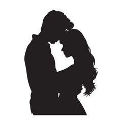 Loving Couple Silhouette Embrace Forehead Touch Passionate Kiss