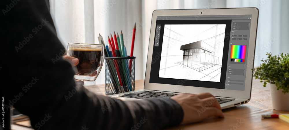 Poster architectural design modish software application for architect business and professional designer