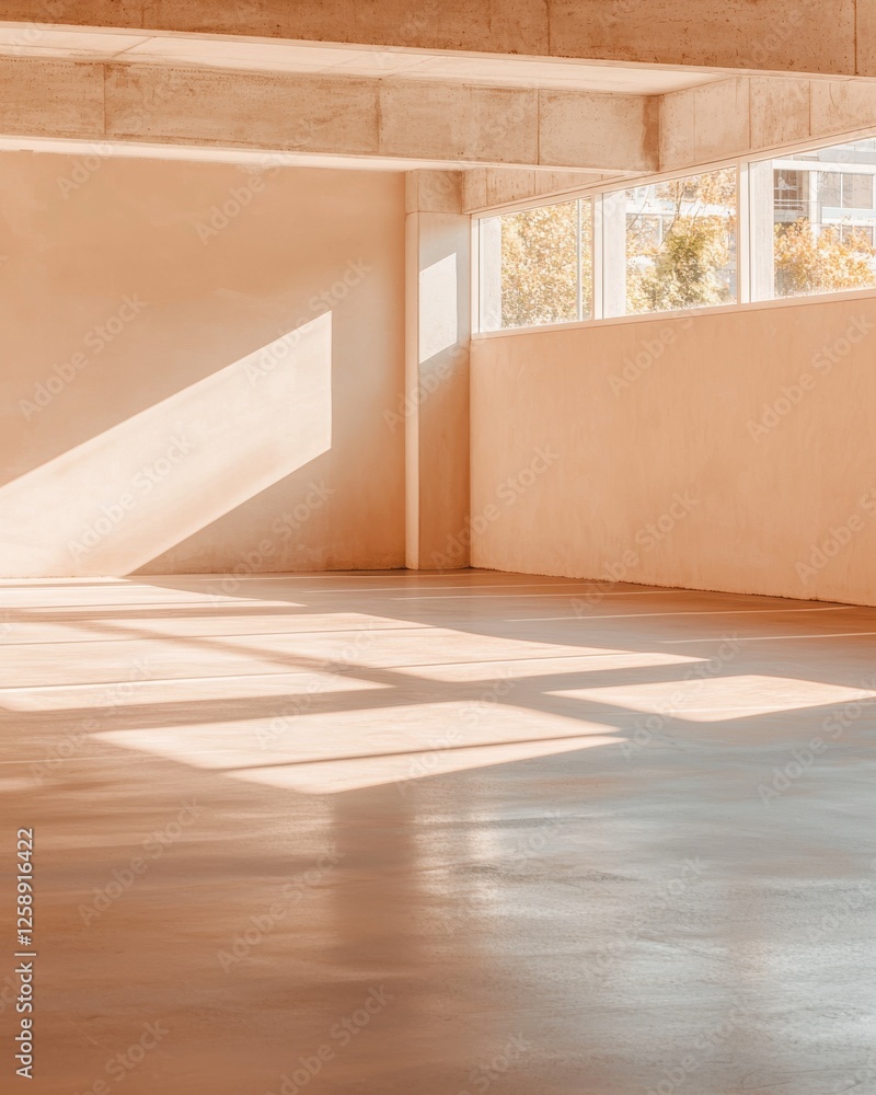 Poster sunlight illuminating empty interior space modern architecture studio minimalist design calm ambianc