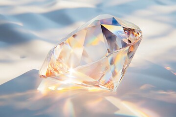 Beautifully cut diamond refracts light onto a rippled surface