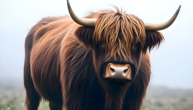a close up of a brown bull with long horns