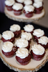 Delicious red velvet cupcakes with white icing