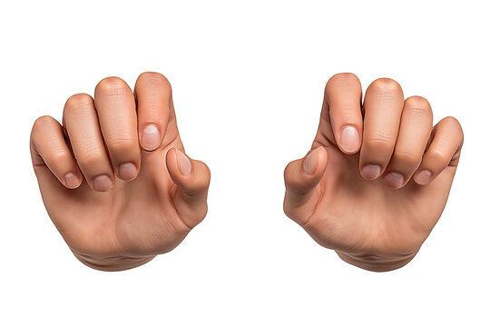 3D style of pair of human hands in grabbing position isolated on a blank background. Concept of reach and grasp.
