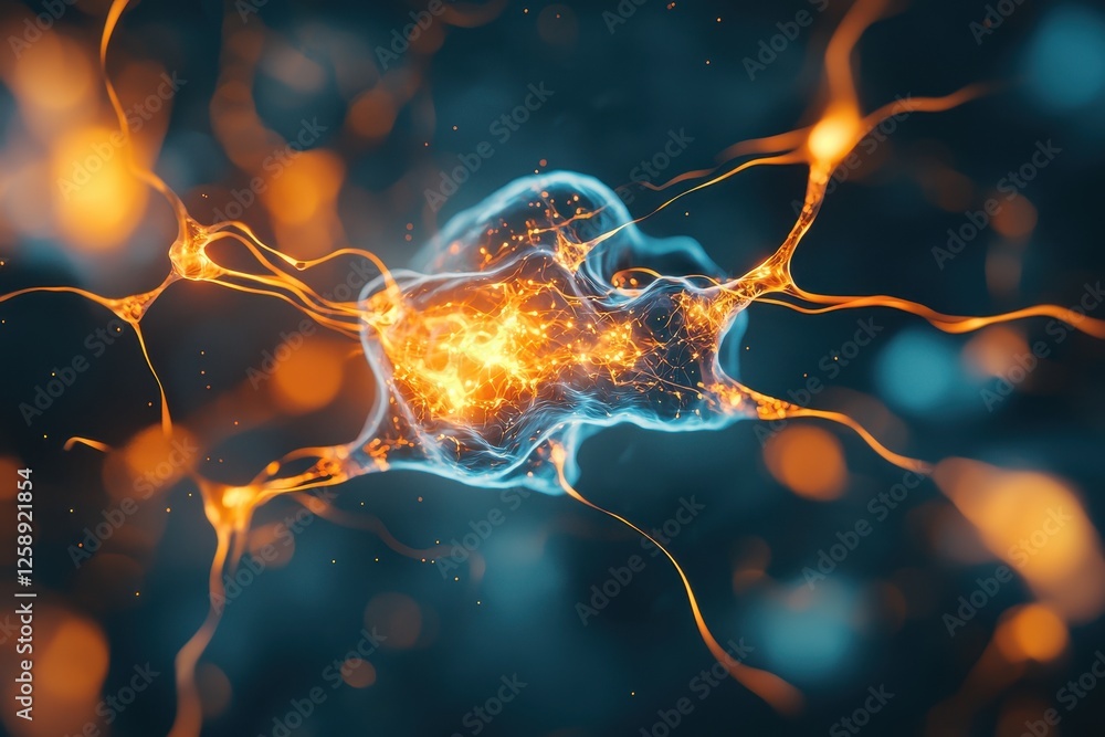 Poster ai neural network development. vibrant neural network with glowing connections and a blue background