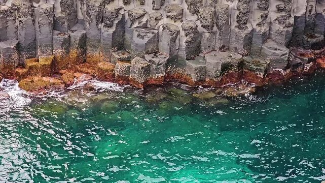 Jeju, South Korea - 3 Jun 2024 : Discover Jeju Island: Jusangjeolli, Basalt Columns, Coastal Cliffs & Geological Marvel