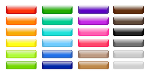 Glossy rectangle web buttons. 3d color glass icons. Set of red, green, blue, pink and black bars with reflection for website and Internet design. Modern blank buttons, vector illustration