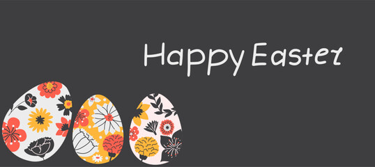 Happy Easter background with abstract eggs with floral pattern.