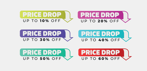 Set of vector price drop different percentages