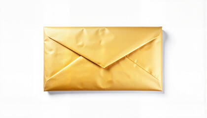 Golden envelope centered on white background, elegant surprise