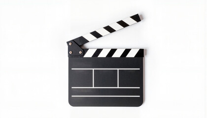 Monochrome film clapperboard on white background, cinematic concept