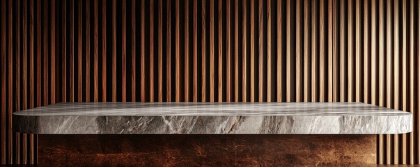 Marble Countertop on Wood Slat Wall, Product Display, Mockup, Minimalist, Background , Product Display, Mockup
