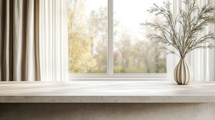 Minimalist Window Sill with Concrete Shelf and Vase, Interior Design, Modern Decor, Home Decor ,interior design ,home decor