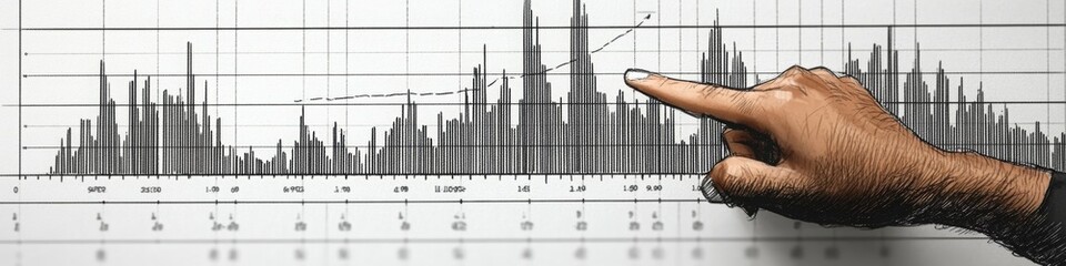 Hand Pointing at Abstract Graphs, Charts on a LinkedIn Banner with copy space, Background, Sketched, AI Generated