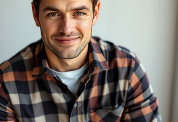 Fototapeta premium Photorealistic portrait of a male individual wearing a casual flannel shirt