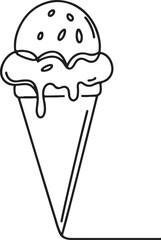 Delicious Ice Cream Cone in Line Art Vector Illustration