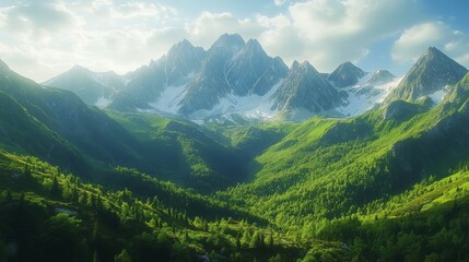 Obraz premium Majestic Snow-Capped Mountains with Lush Green Valley