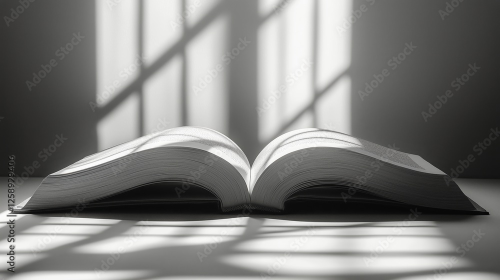 Aufkleber sunlight casting shadows on an open book in a tranquil setting