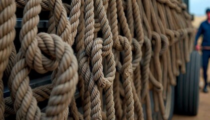 Fototapeta premium Close-up rope pile on vehicle