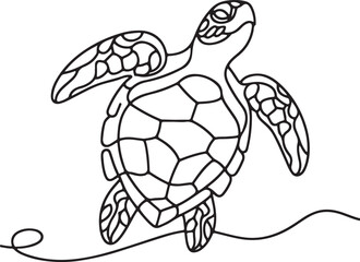 Minimalist Sea Turtle Vector Art. Line Drawing Style