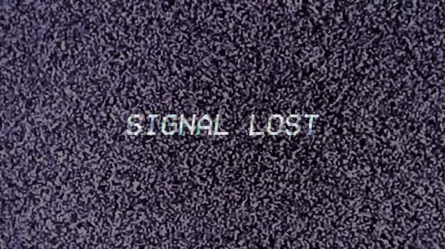 Signal lost text on screen with noise. White noise of TV signal failure