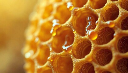 Close-Up Honeycomb With Water Droplets