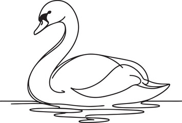  Line Swan Drawing on Water - Elegant Vector Artwork