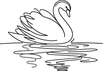  Line Swan Drawing on Water - Elegant Vector Artwork