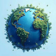 Fototapeta premium Lush green planet earth with forests and oceans viewed from space