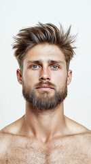 Obraz premium Junger Mann mit Bart und lässigem Look vor hellem Hintergrund