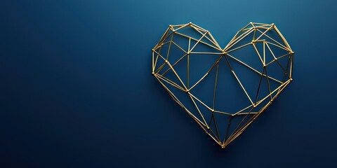 Artistic heart shape sculpture abstract design golden wireframe minimalist environment close-up view symbol of love