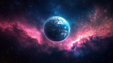 Celestial Planet Amidst Vibrant Cosmic Nebula