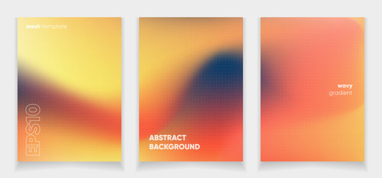 Abstract wavy orange blue liquid background card set with gradient mesh. Blurred fluid colorful background. Modern design template for web covers, ad banners, posters, brochures etc