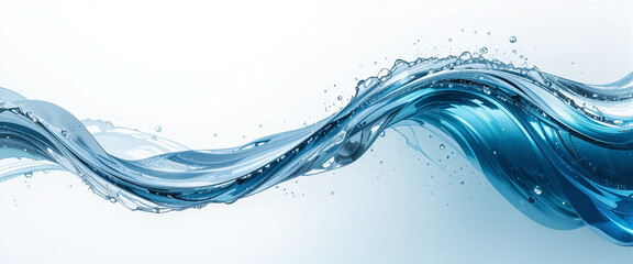wide panoramic closeup of transparent blue water wave in white background